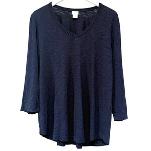 CHICOS V-Neck Tee XL Navy Blue 3/ Sleeve Cotton Modal Womens Top